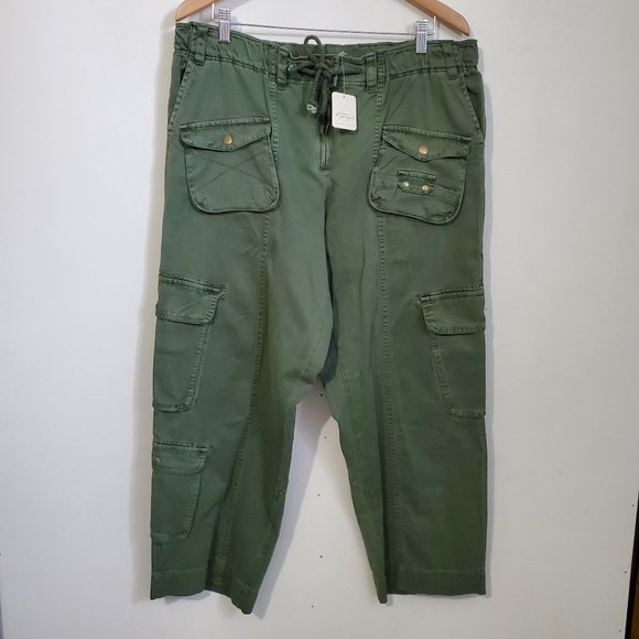 NWT FREE PEOPLE Women's XL Tahiti Kelp Green Low Rise Slouchy Ankle Cargo Pants - Picture 3 of 16